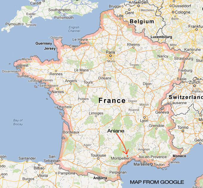 MAp of France showing Aniane location
